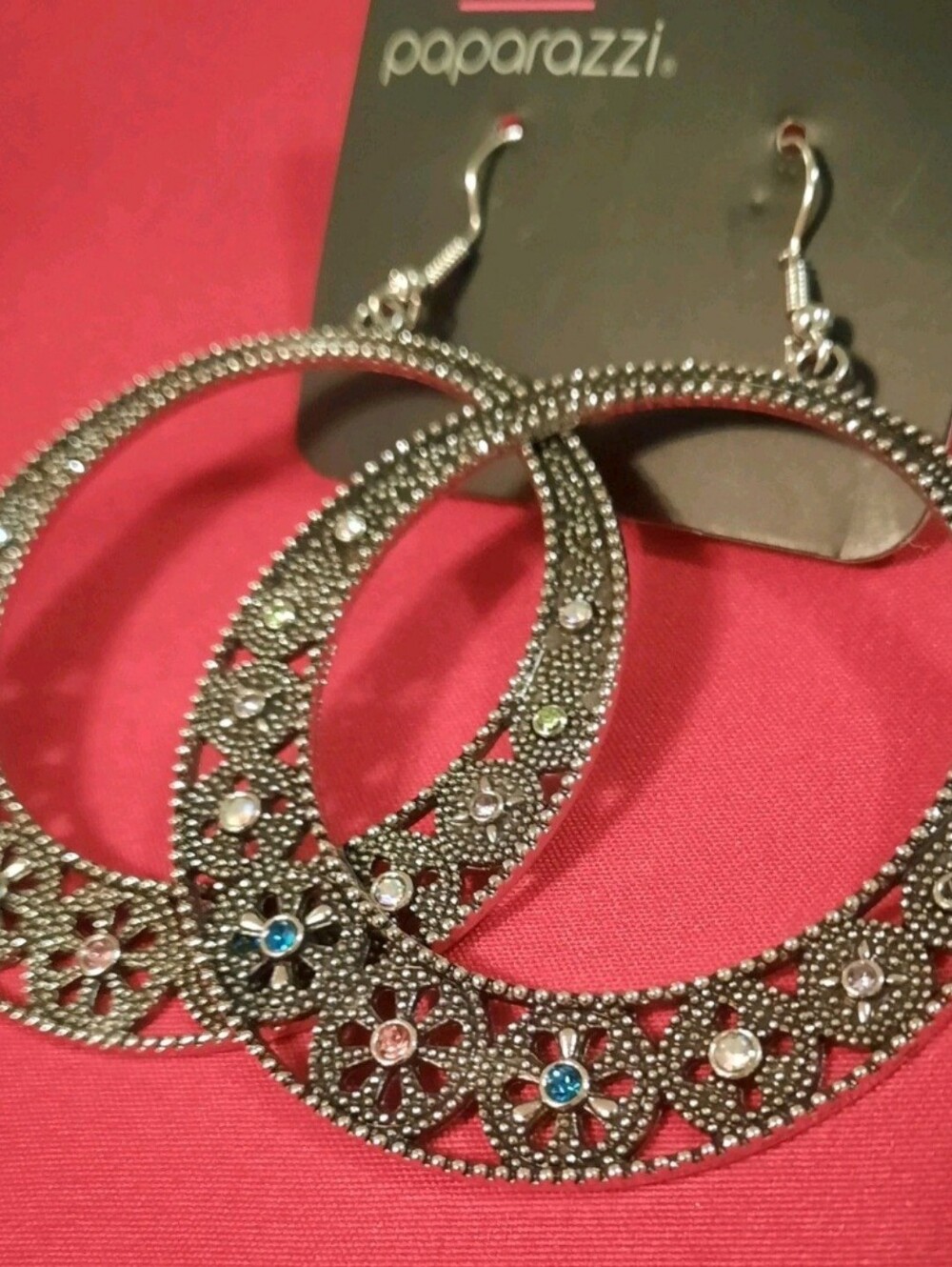 Bodaciously Beautiful Multi Color Floral Round Drop Earrings in Gunmetal Silver